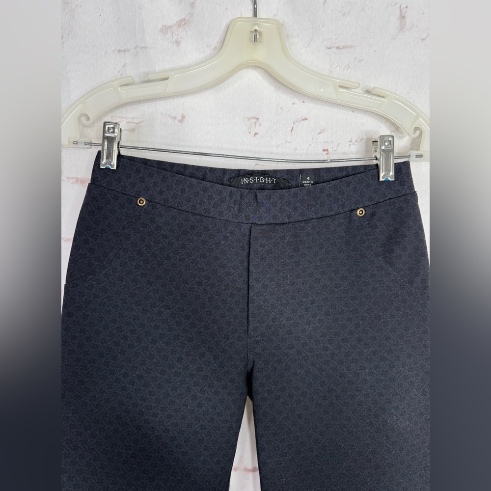 INSIGHT 26.5 Inch Waist Black Jacquard Print Pull On Slim Fit Size 4 Pants - Picture 4 of 13